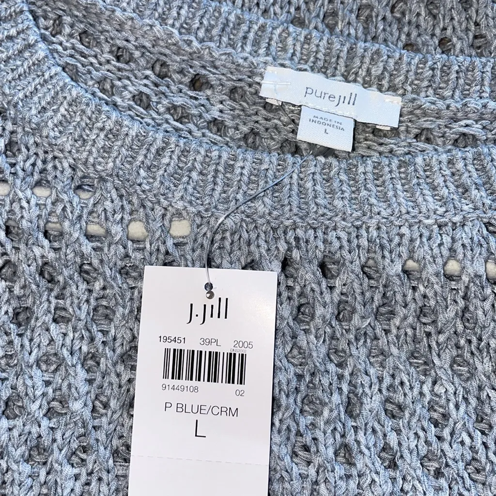 NWT J.Jill Crochet Knit Chunky Sweater Pullover Gray Size L - Image 6