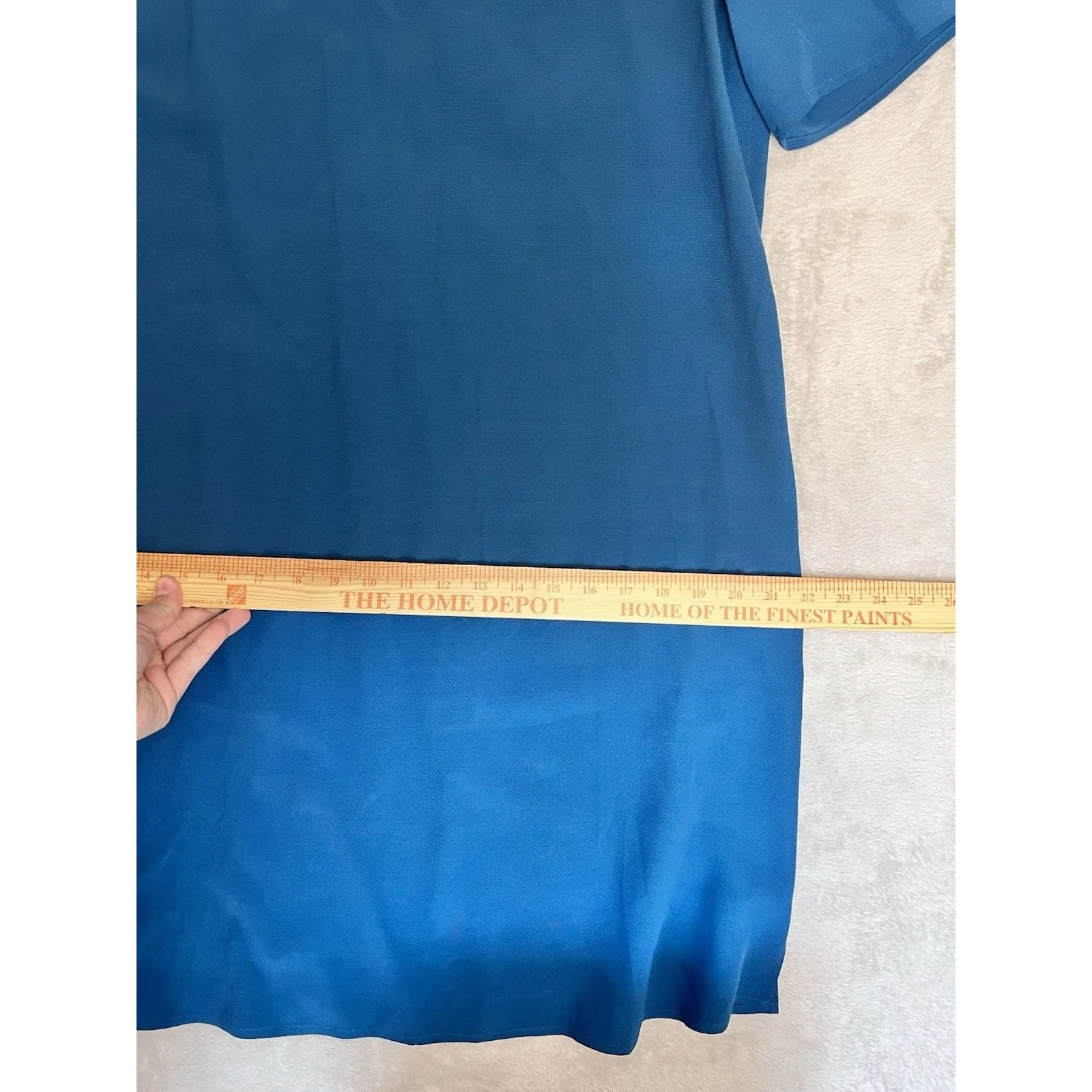 Eileen Fisher Tencel Viscose Crepe Shift Dress Short Sleeve Small Blue - Image 7