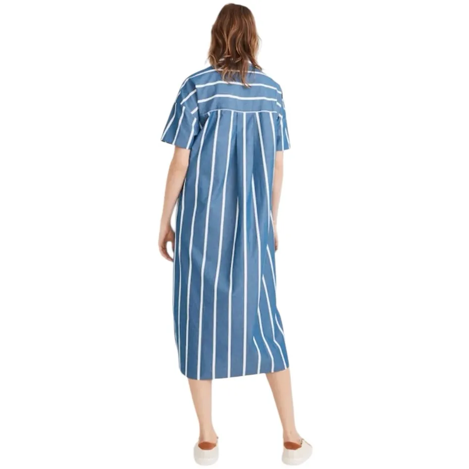 Madewell - Oversized Midi Shirtdress in Stripe Blue White Cotton Poplin Sz S - Image 3