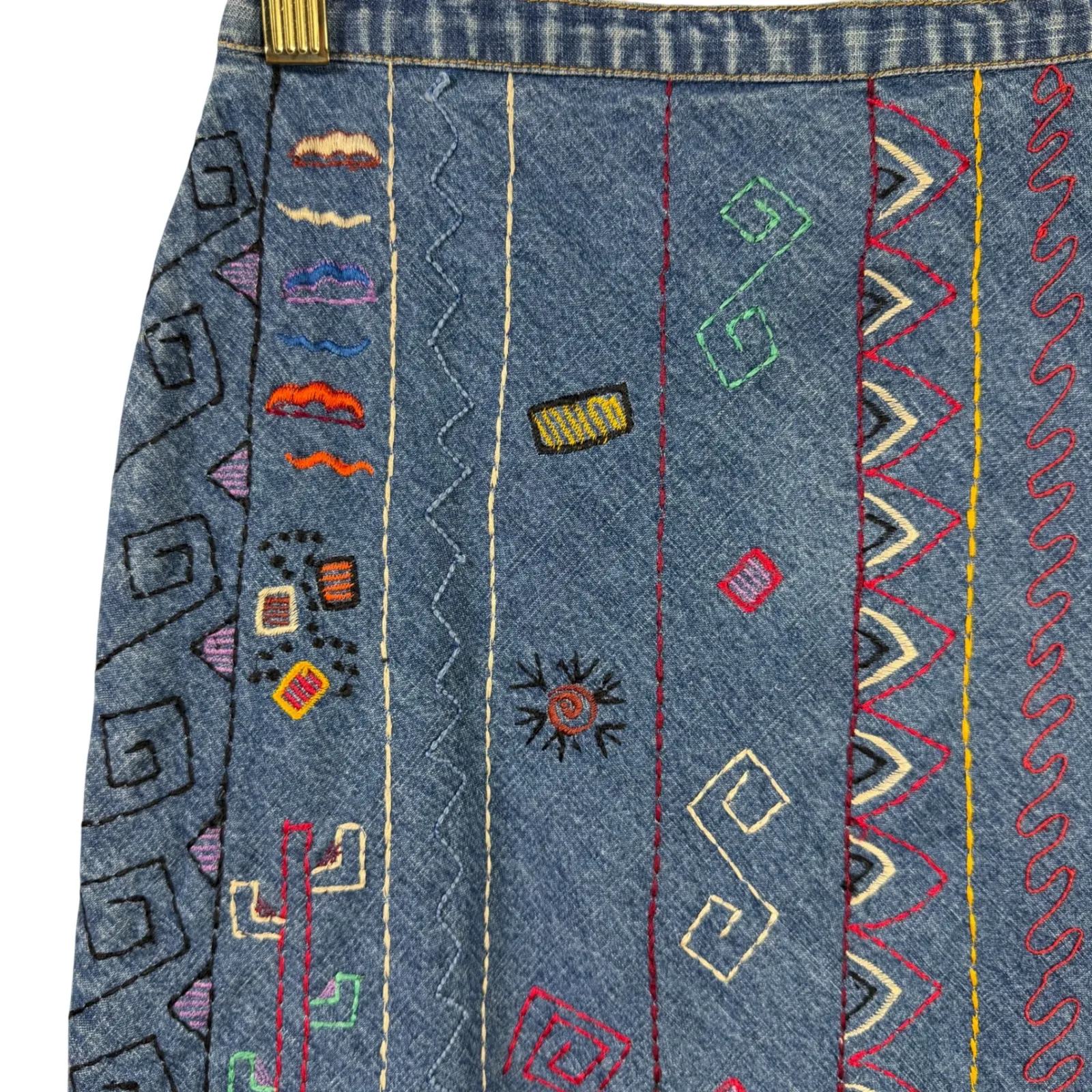 Chico's Design Vintage Embroidered Denim Maxi Skirt Size 0 XS Made in India - Image 2