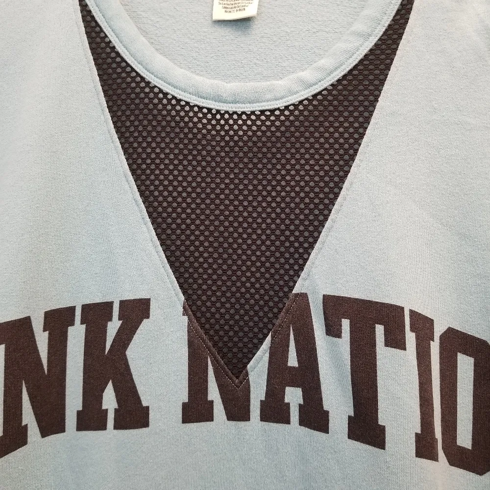 {M} PINK VS Mesh V Cutout Crew Pullover Baby Blue Sweatshirt - Image 3