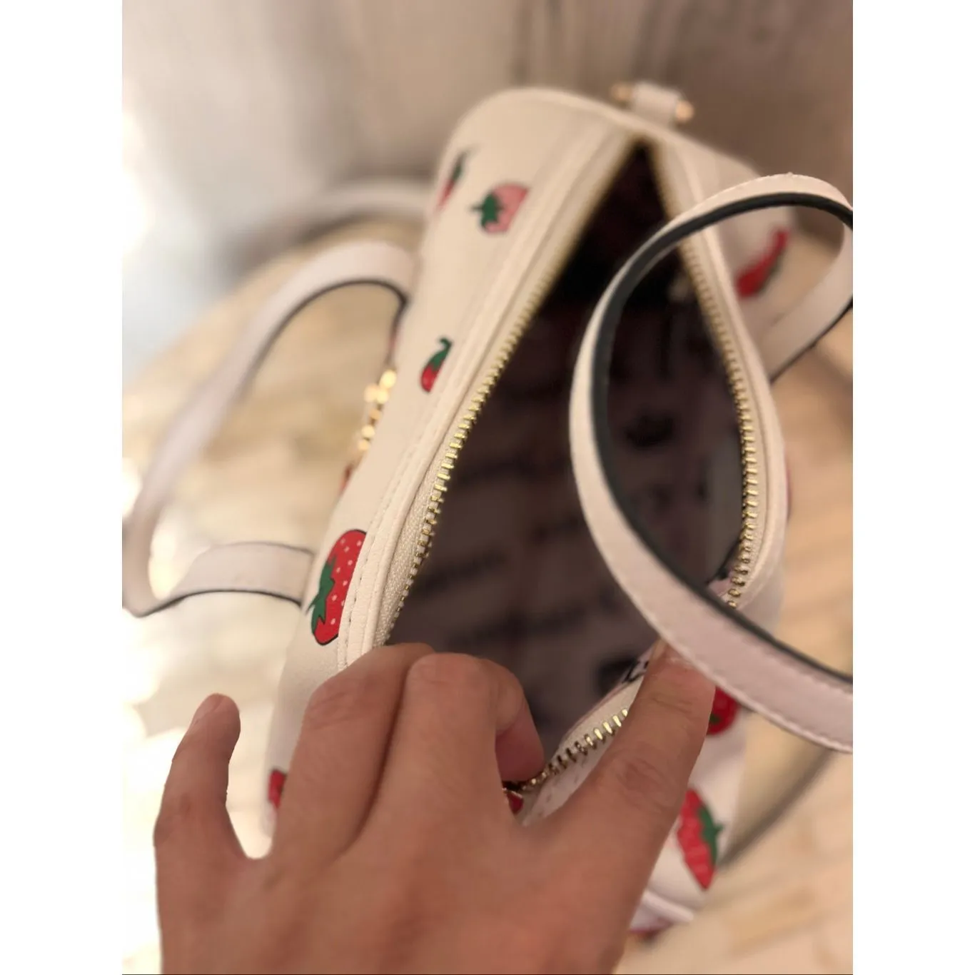 Juicy Couture Strawberry Print Barrel Purse with Coin Pouch | White Pink Red Cro - Image 9