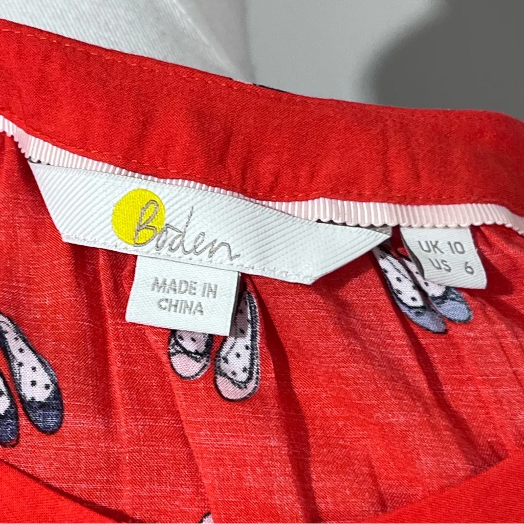 Boden Paris Red Blouse with Ballet Flat Print Size 6 - Image 7
