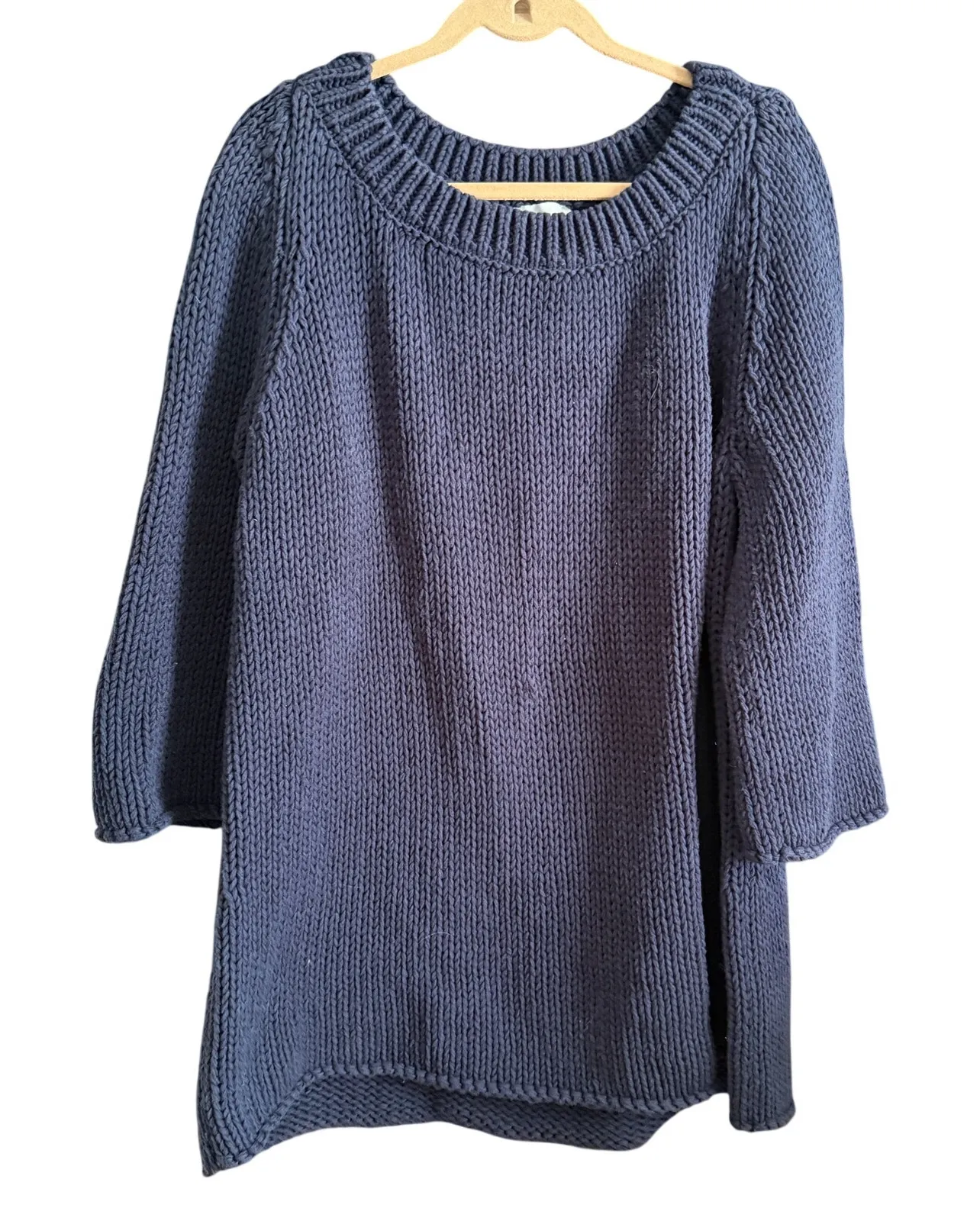 SOFT SURROUNDINGS | Navy Blue Chunky Knit Cotton Blend Tunic Sweater | XL - Image 1