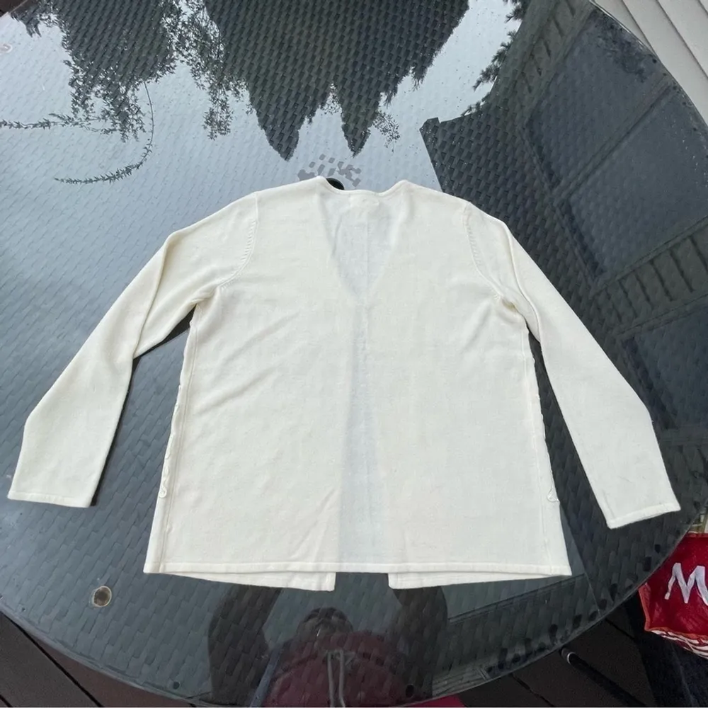 Vintage Designers Originals cardigan with front floral appliqué cream Sz M - Image 7