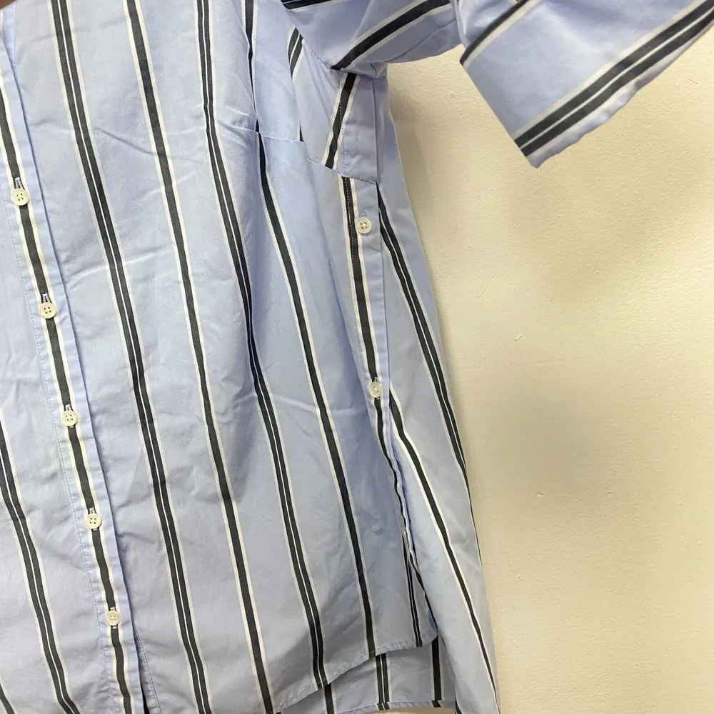 J.Jill Side Button Stepped Hem Tunic Shirt Women XL Blue Striped Coastal Grandma - Image 4