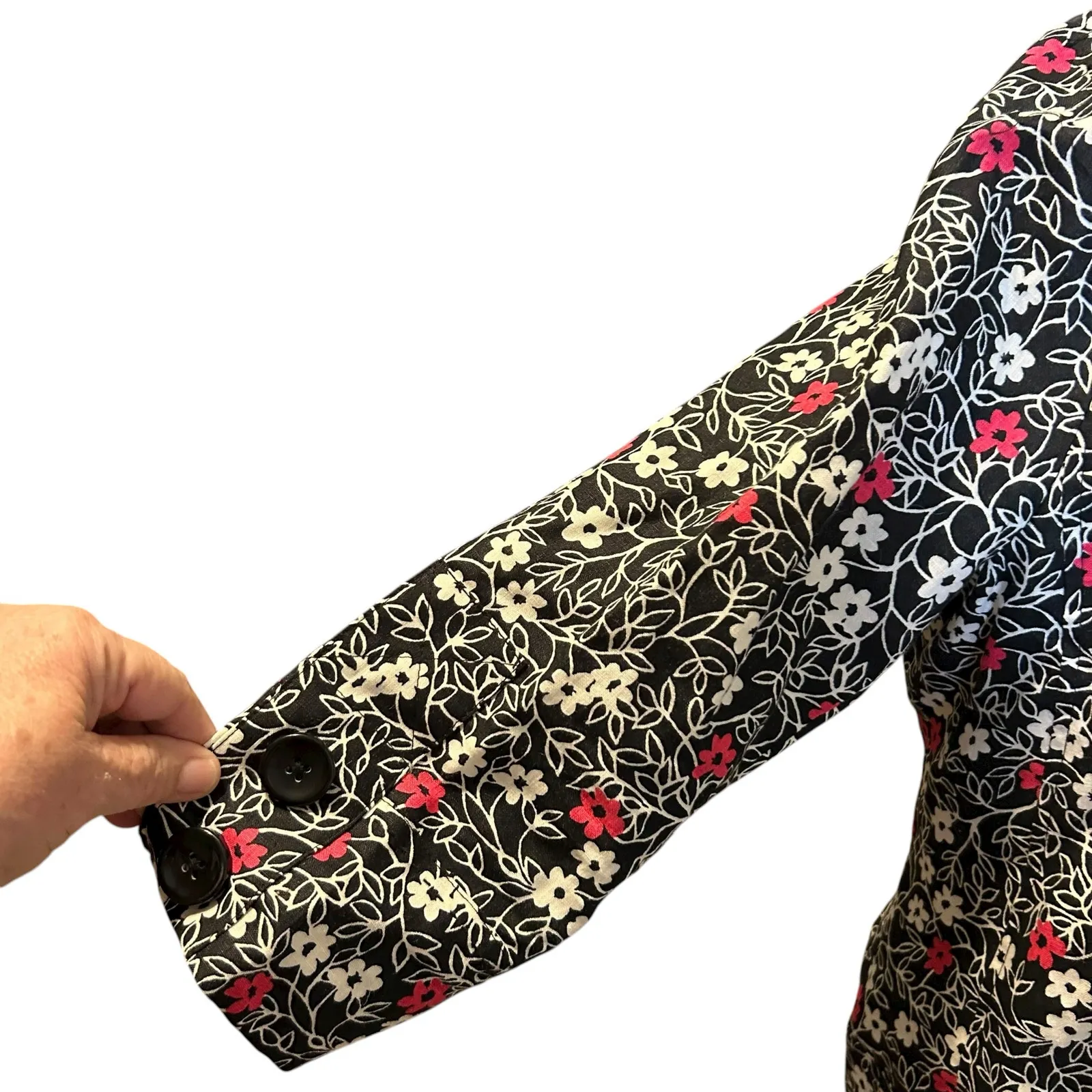Kim Rogers Petite 100% Linen Black Floral Open Bolero Jacket Lined 16P Coquette - Image 4