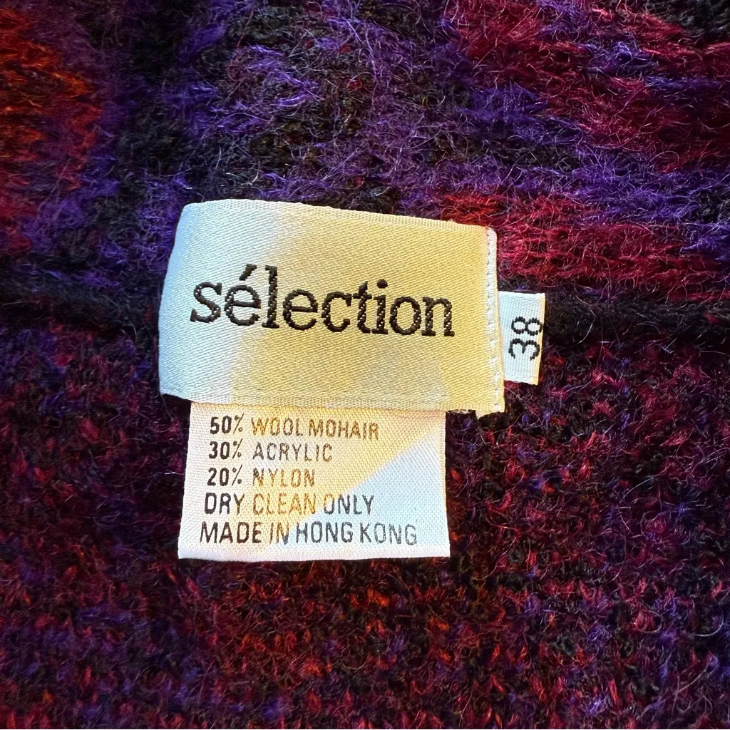 New Dead Stock Vintage Mohair Cardigan Sweater Paisley Art Size 38 6 M Purple Size M - Image 7