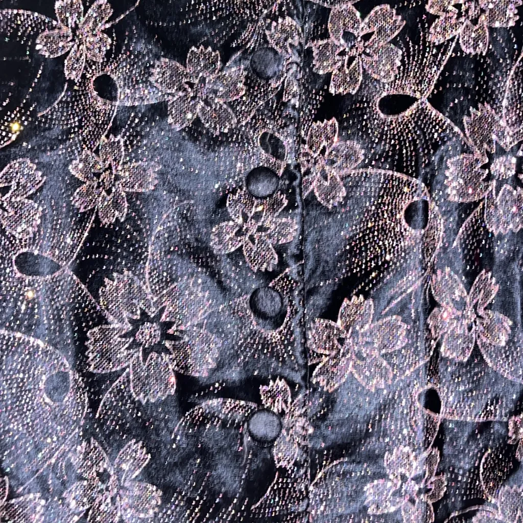 Vintage Formal Norton McNaughton Black Velvet Floral Dress Shirt Jacket wedding Size 8 - Image 4