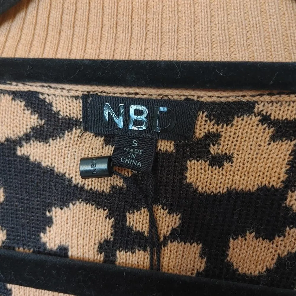 NBD NEW Small NWT Cheetah Print Cropped Low Cut Sweater Brown Black Animal Print - Image 6