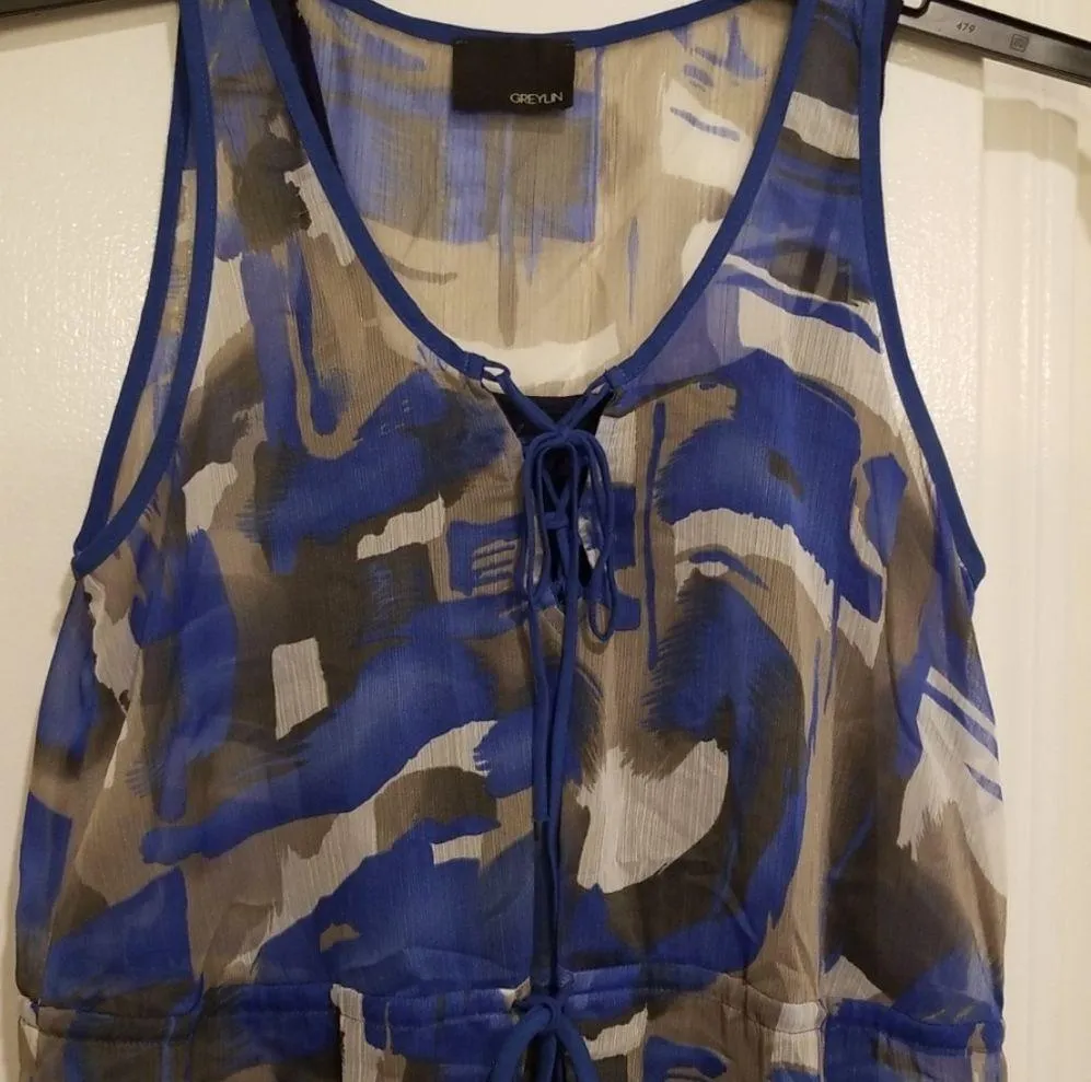 💕GREYLIN💕 Blue Pattern Tie Waist Mini Dress - Image 2