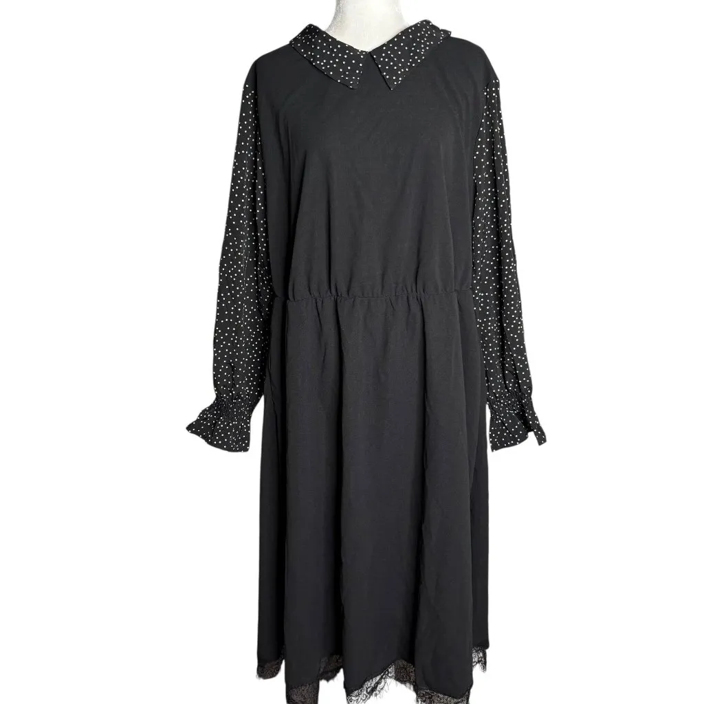 BloomChic Midi Dress Polka Dot Sleeves Size 22 24 Black Elastic Waist Pockets - Image 2