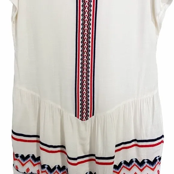 THML Mini Dress Women's Size Medium Cream Boho Tribal Embroidered Dropped Waist - Image 5