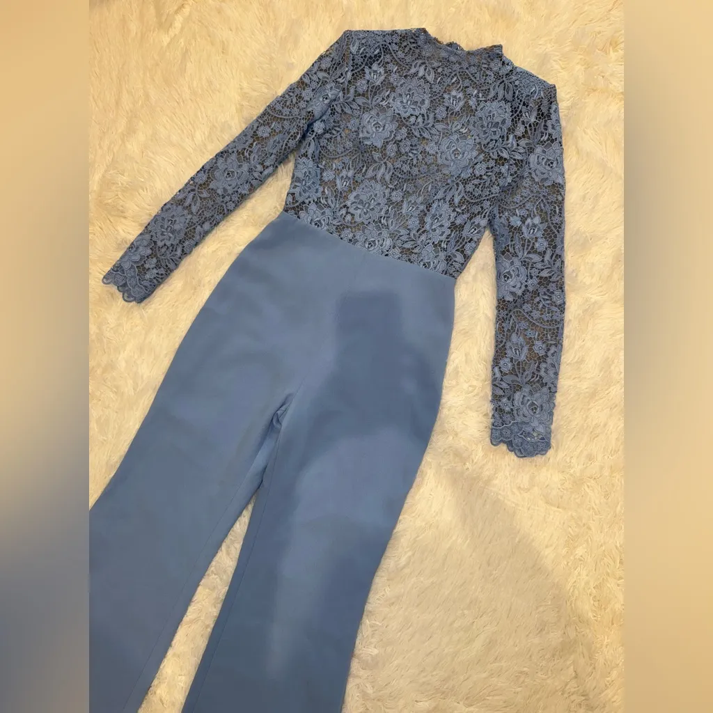 NWT NADINE MERABI Maddie Lace Long Sleeve Wide Leg Jumpsuit sz 6 Blue - Image 5
