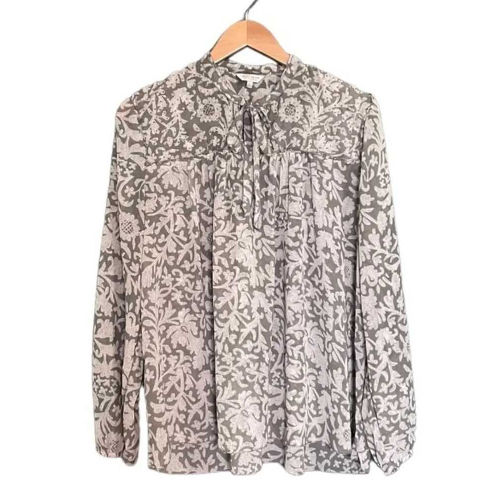 Lucky Brand Beaded Peasant Blouse Sage Green Size Large Tassel Tie Boho Y2K - Image 10