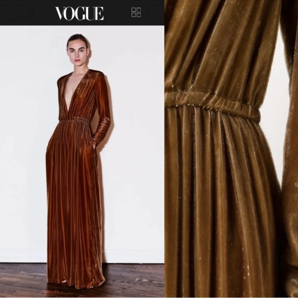 Adam Lippes Metallic velvet Gold Evening gown Dress - Image 3