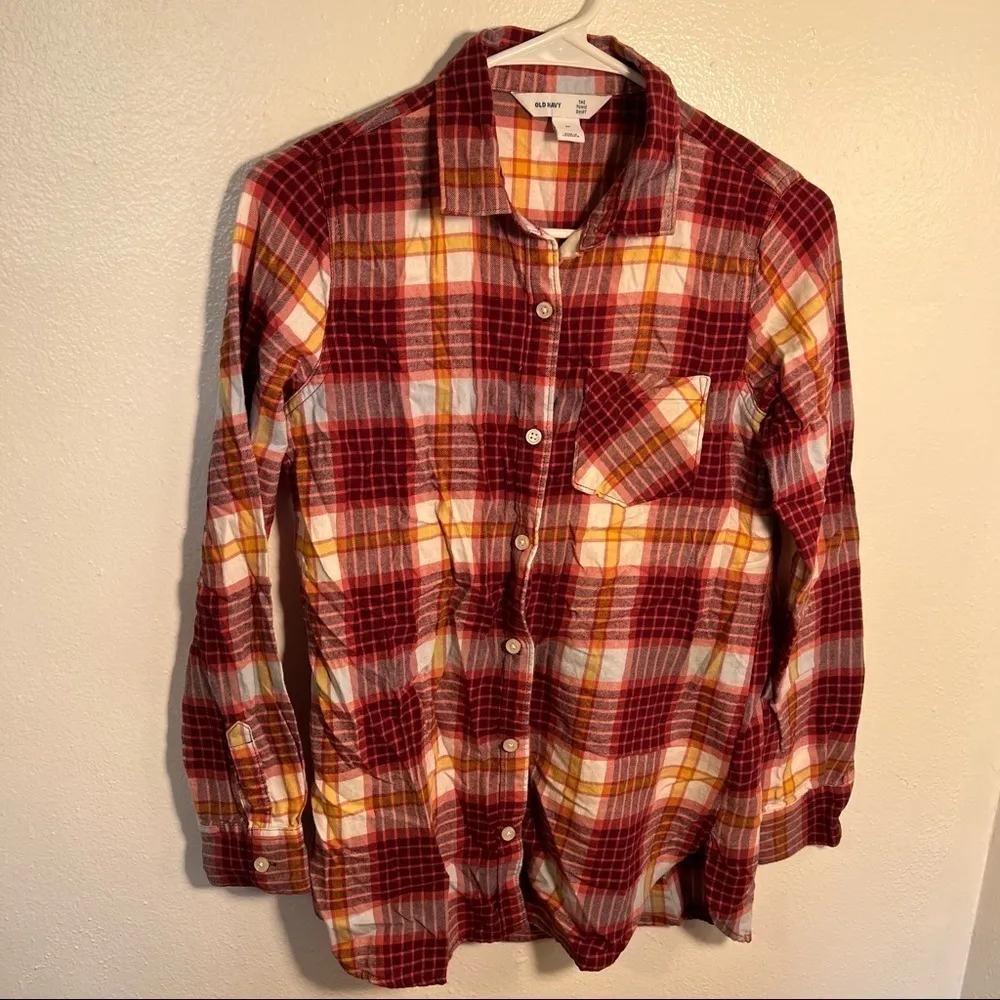 Old Navy The Tunic Shirt Button Down Red White Plaid - Image 2