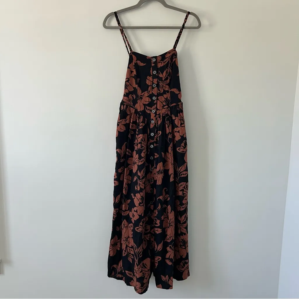 Free People The Perfect Sundress Black Brown Floral Button Down Midi Dress Small - Image 2