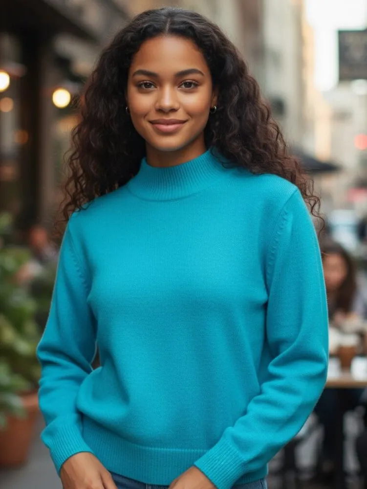 Vintage 80's Robins Egg Blue Angora Fuzzy Soft Mock Neck Sweater Size Medium - Image 1