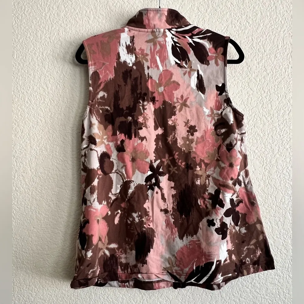 D & Co Active Abstract Multi Color Print Zip Front Vest Pink Lightweight Medium - Image 5