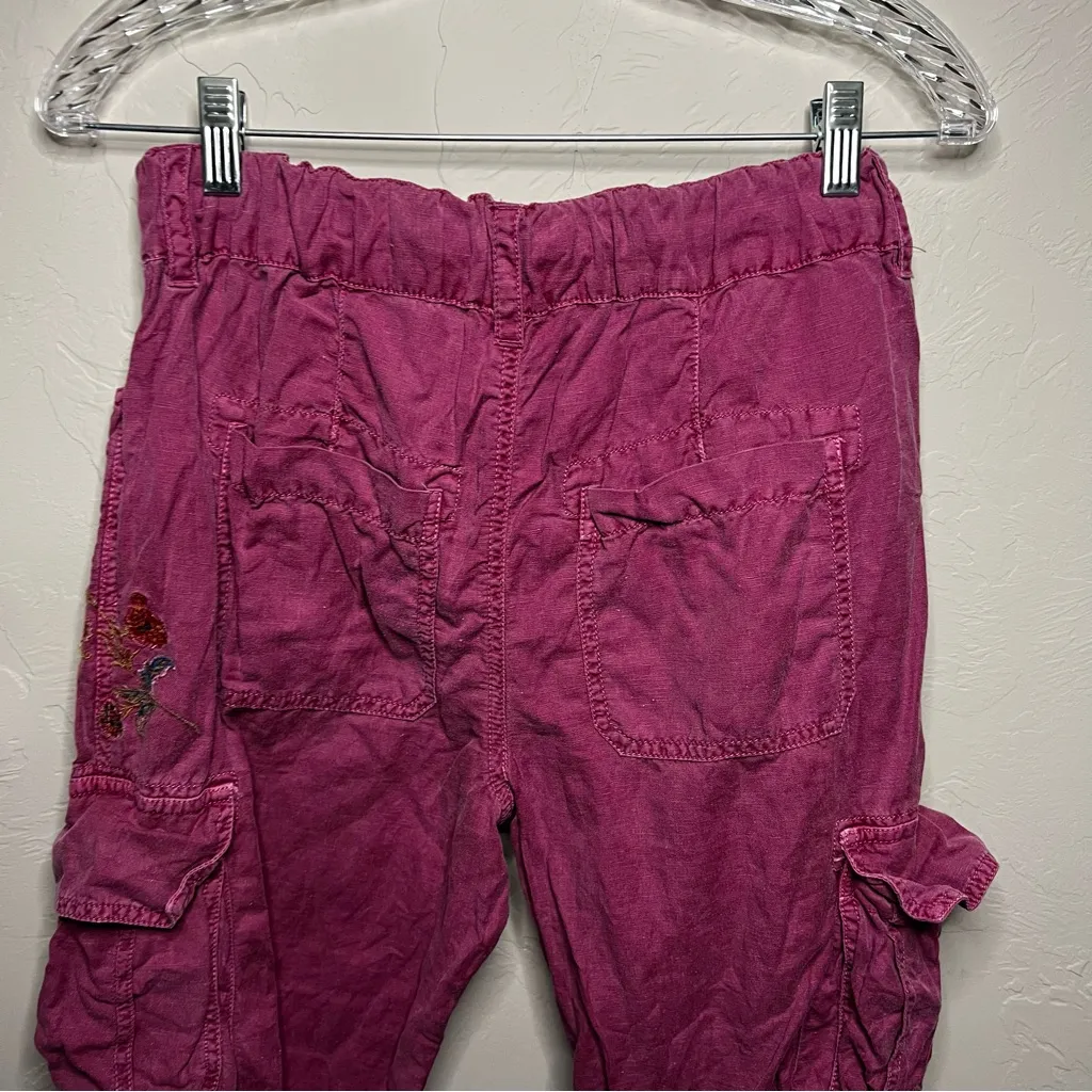 Sundance Plum Floral Embroidered Linen Cotton Belted Boho Jogger Pants - Image 10