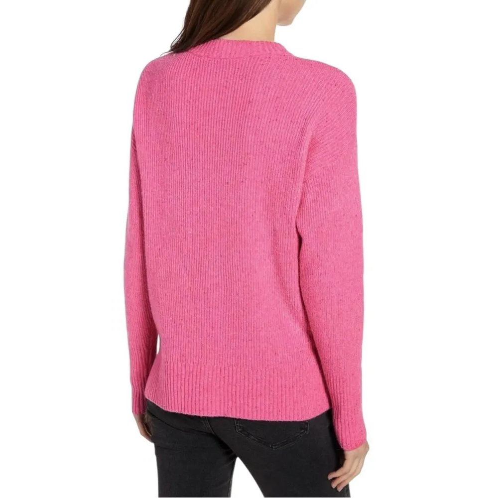 NWT Something Navy Oversized Flecked Crewneck Sweater in Pink Shock Size XS NEW - Image 4
