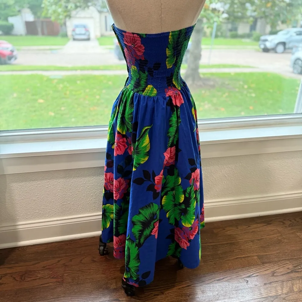 Vintage J. Ellis Tropical Strapless Midi Dress Size 10 Corset Style Bodice‎ 80's Green - Image 5