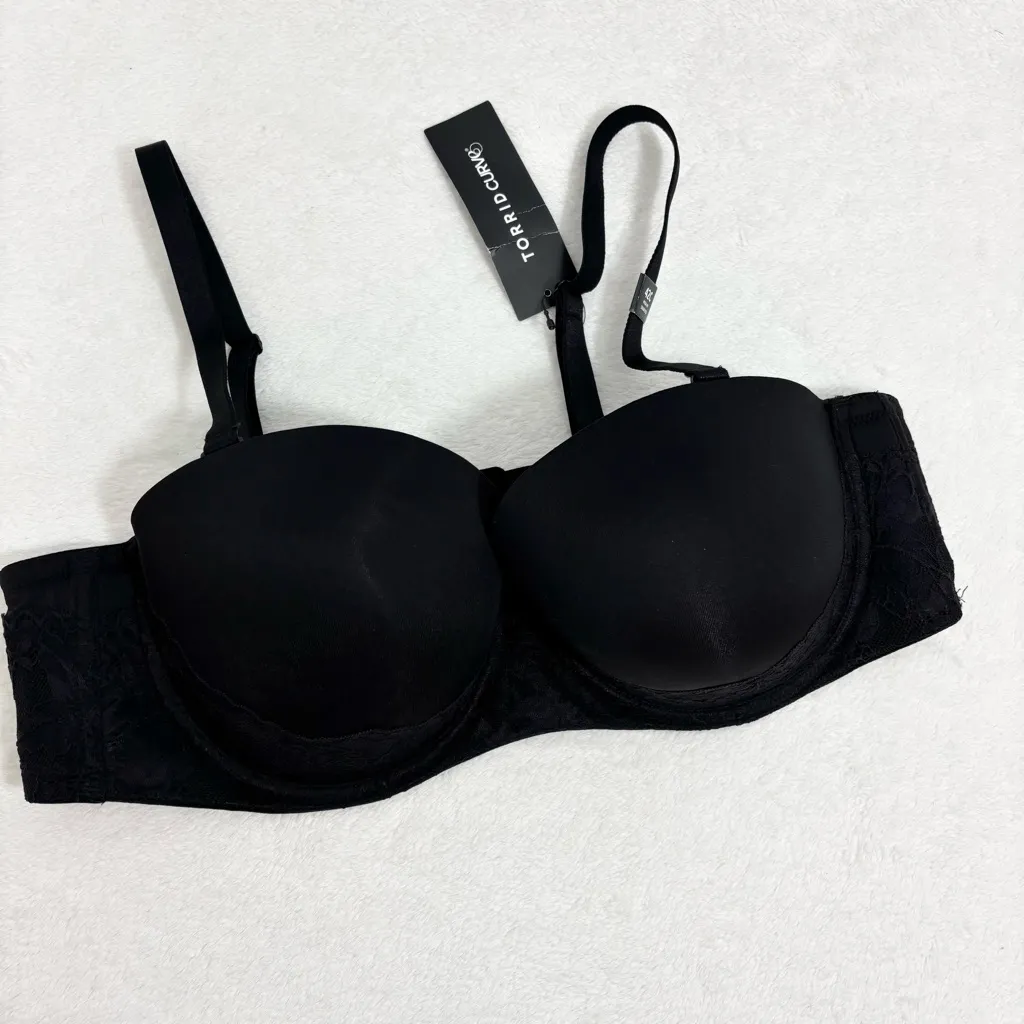 Torrid Push-Up Strapless Bra Black Lace Original Removeable Straps Size 42C - Image 2