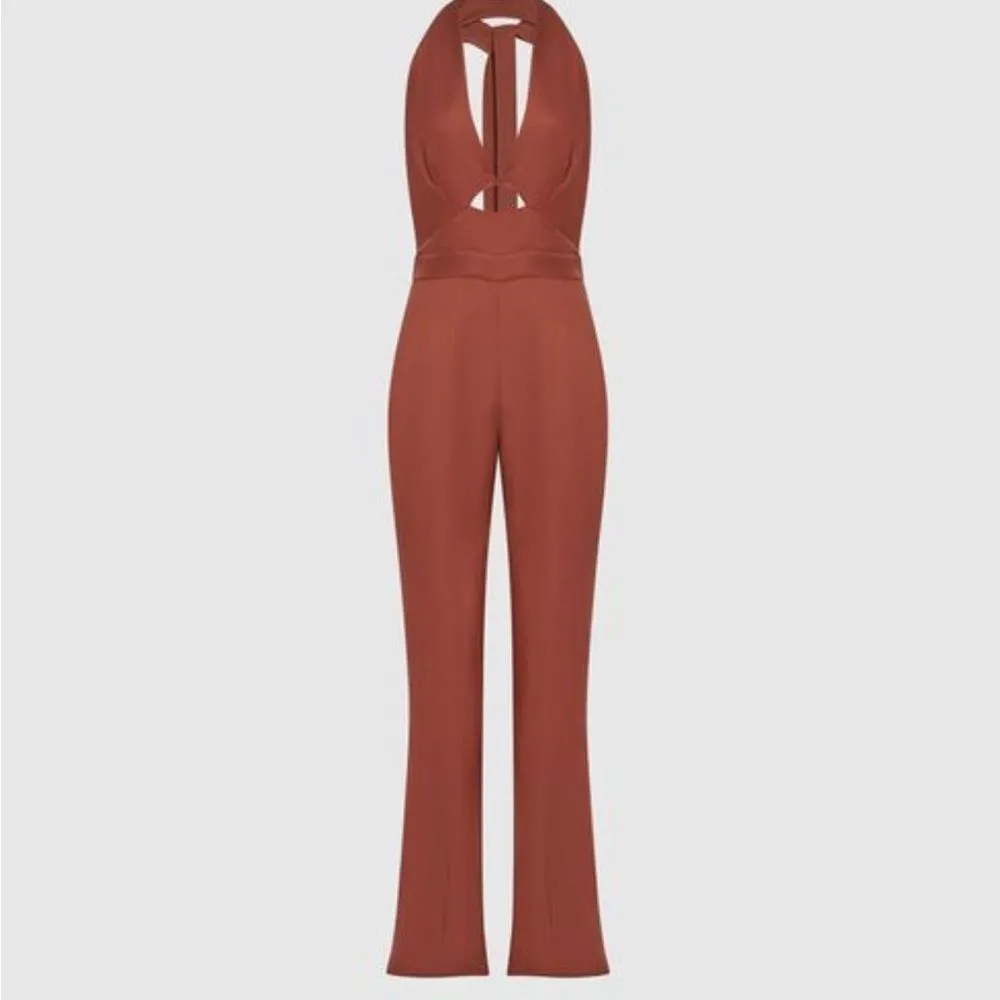 Reiss Alma Cut-Out Halter Jumpsuit in Rust- Size 2 - Image 2