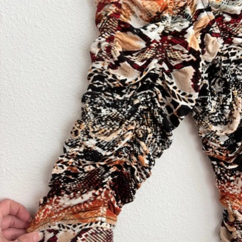 Chico's 2/L Brown Black Blouse Jacket Abstract Animal Zip Ruched 3/4 Sleeve Bold - Image 7