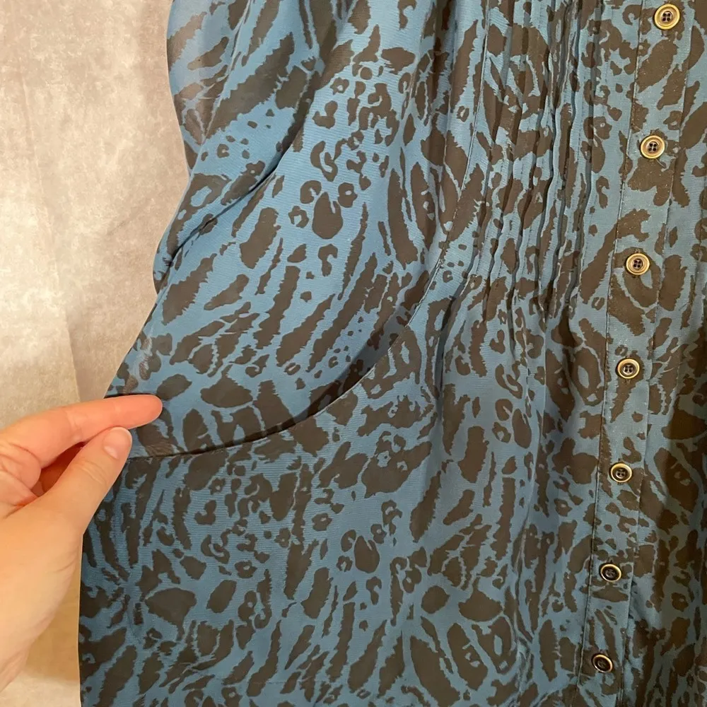 Grace Elements Dark Teal & Black Printed Flowy Blouse- Size Large - Image 5