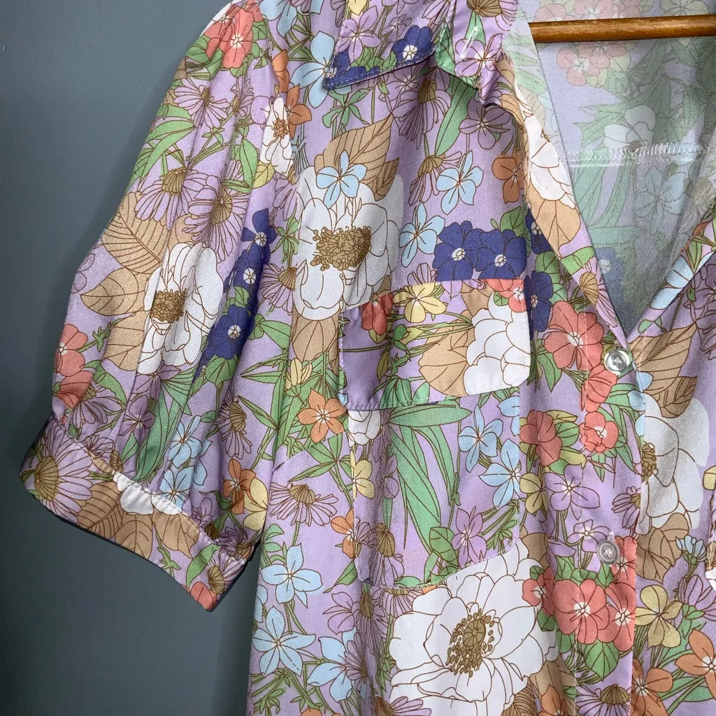 Love + Harmony Lavender Multicolor Pink Short Puffed Sleeves Floral Maxi Dress L - Image 5