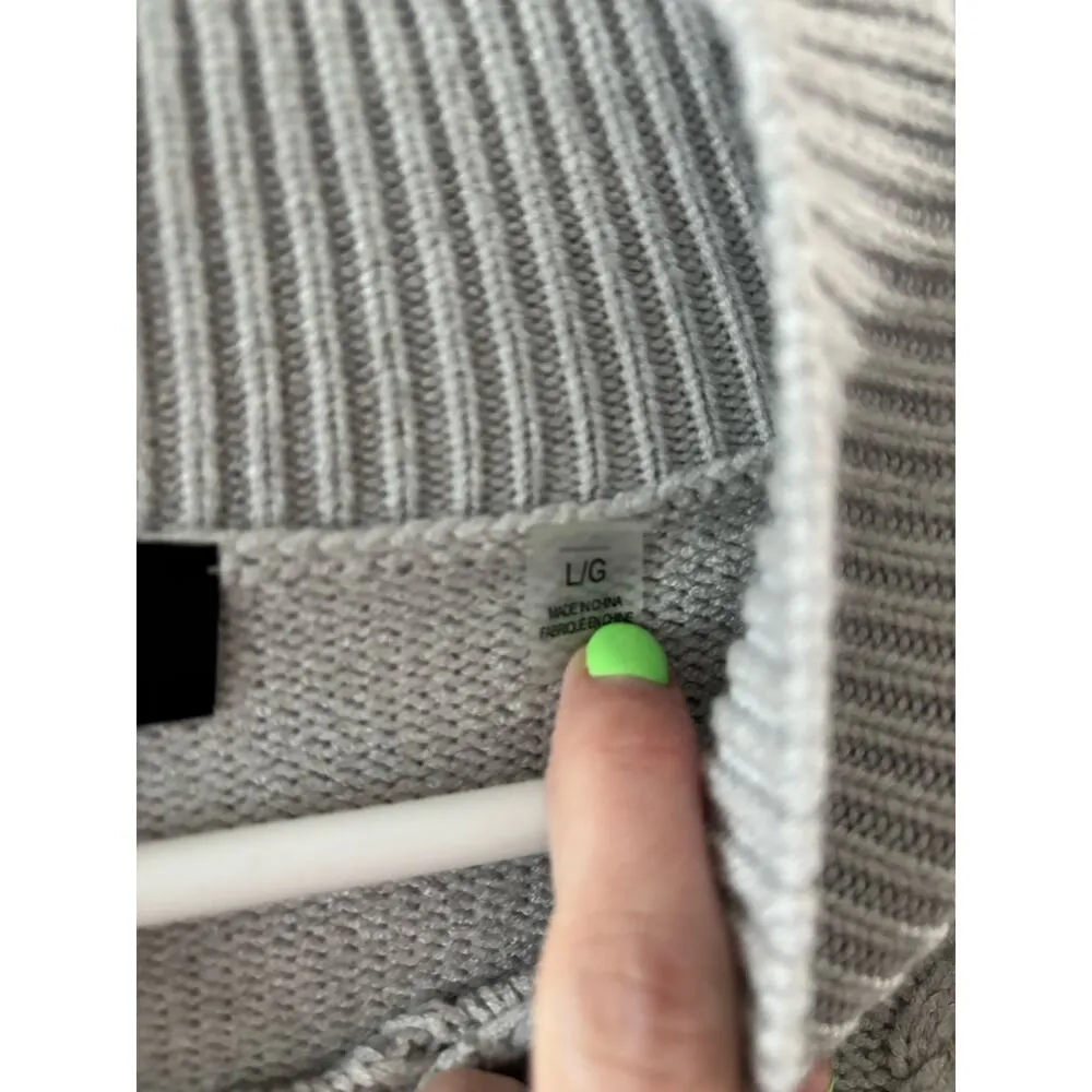 Tahari Womens Fisherman Sweater Large Gray Chunky Cable Knit Mock Neck Winter - Image 6