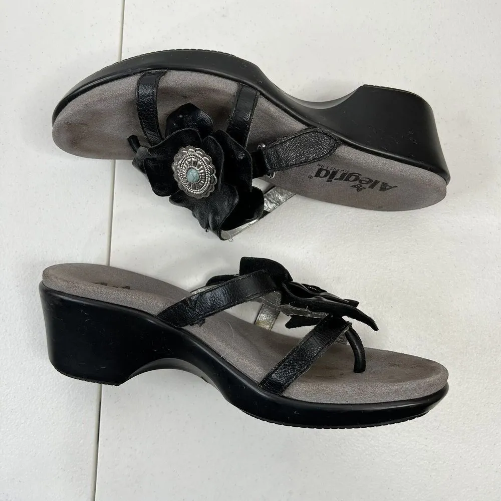 Alegria Sz 38 8 8.5 Sandals Hul-101 Black Leather Flower Concho Women’s Comfort - Image 4