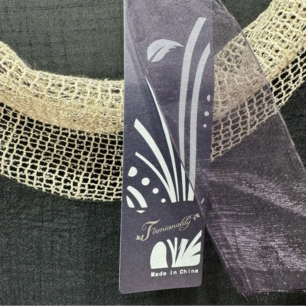 Black Crepe Tunic w Ruffles & Sequined Beige Mesh Accents by Firmiana Lily XL - Image 14