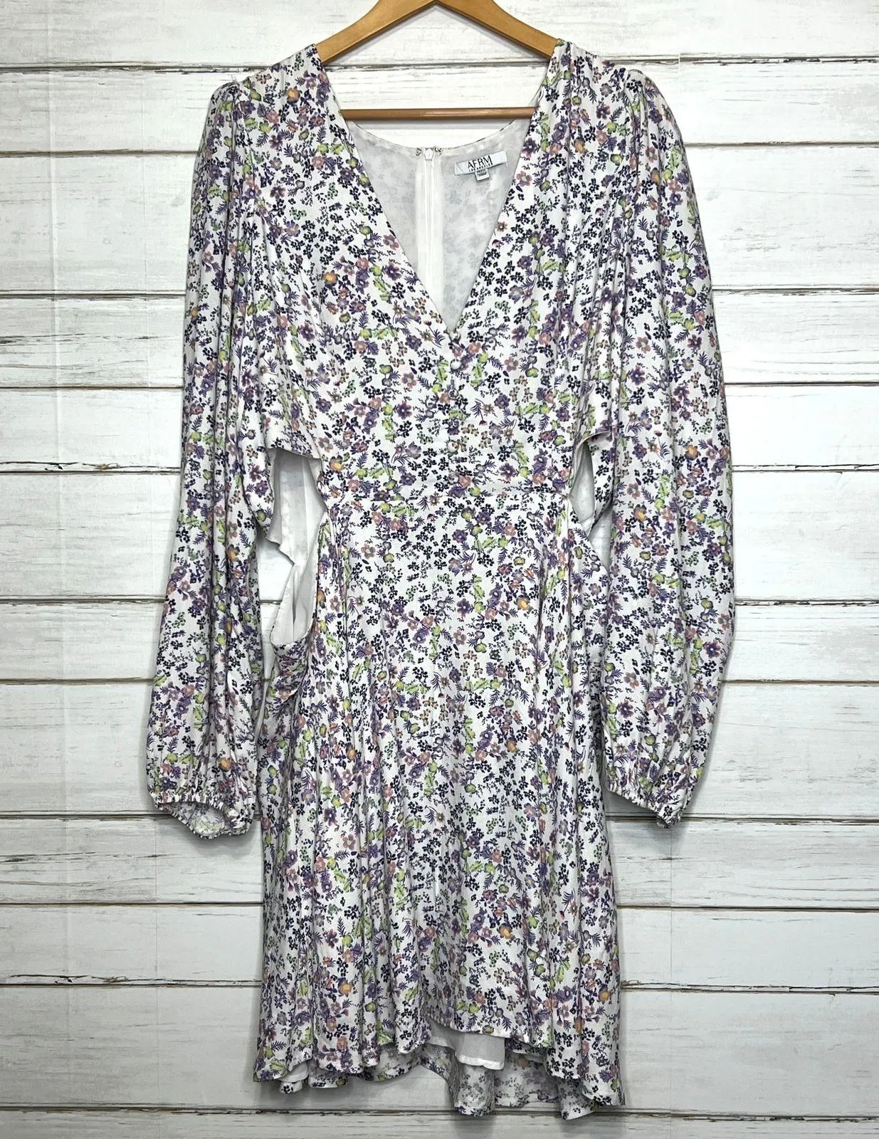 AFRM Revolve Sean Floral Long Sleeve Cutout Mini Dress Plus Size 2XL White - Image 3