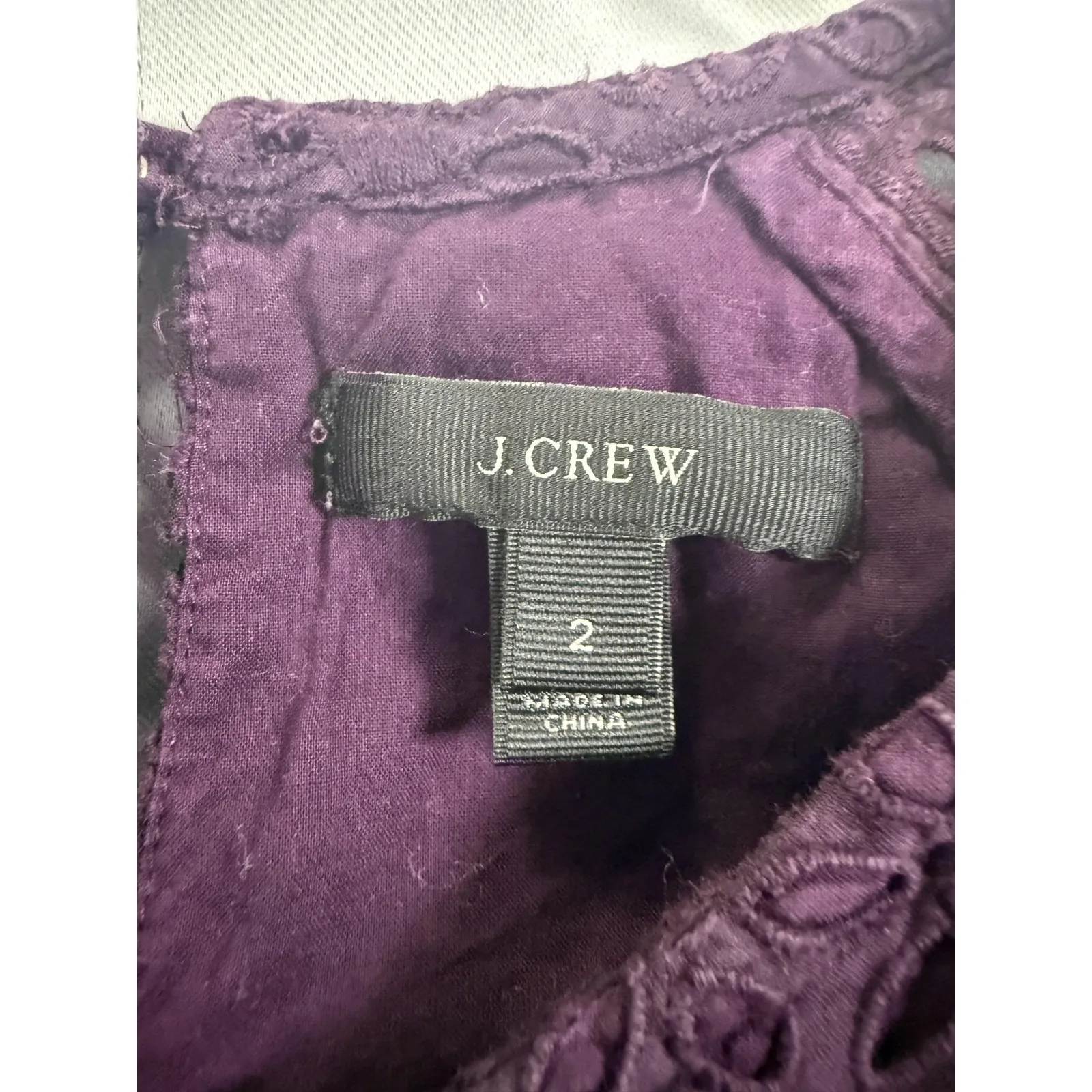 J Crew Shirt Womens 2 Purple Eyelet Lace Floral‎ Short Sleeve Lined Cotton Top - Image 2