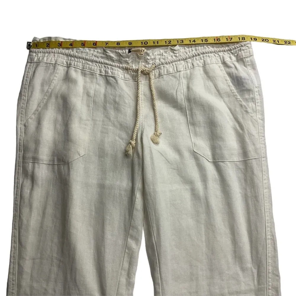 Roxy Women's Oceanside Board Riders‎ Beach Pants Size L Cream Beige Linen Blend - Image 7