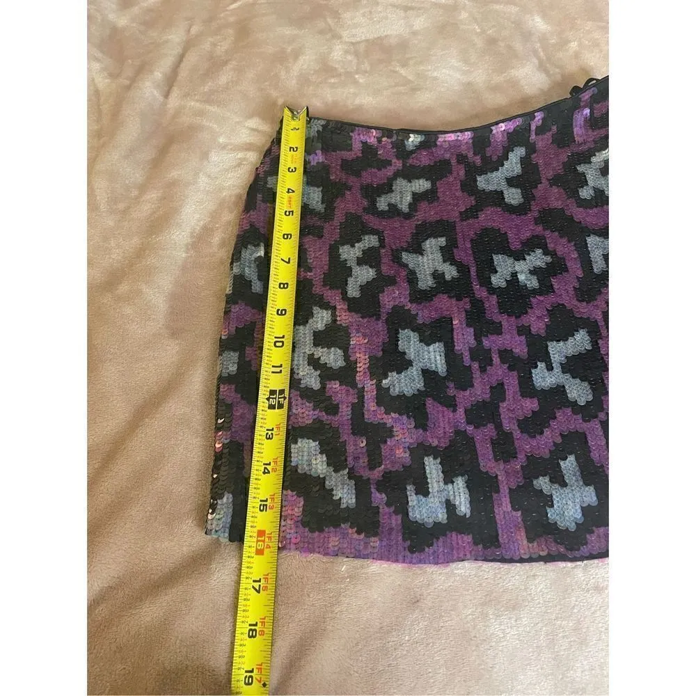NWT Nicole Miller Collection Sequin Mini Skirt Pink Black Size 0 Retail $290 - Image 4