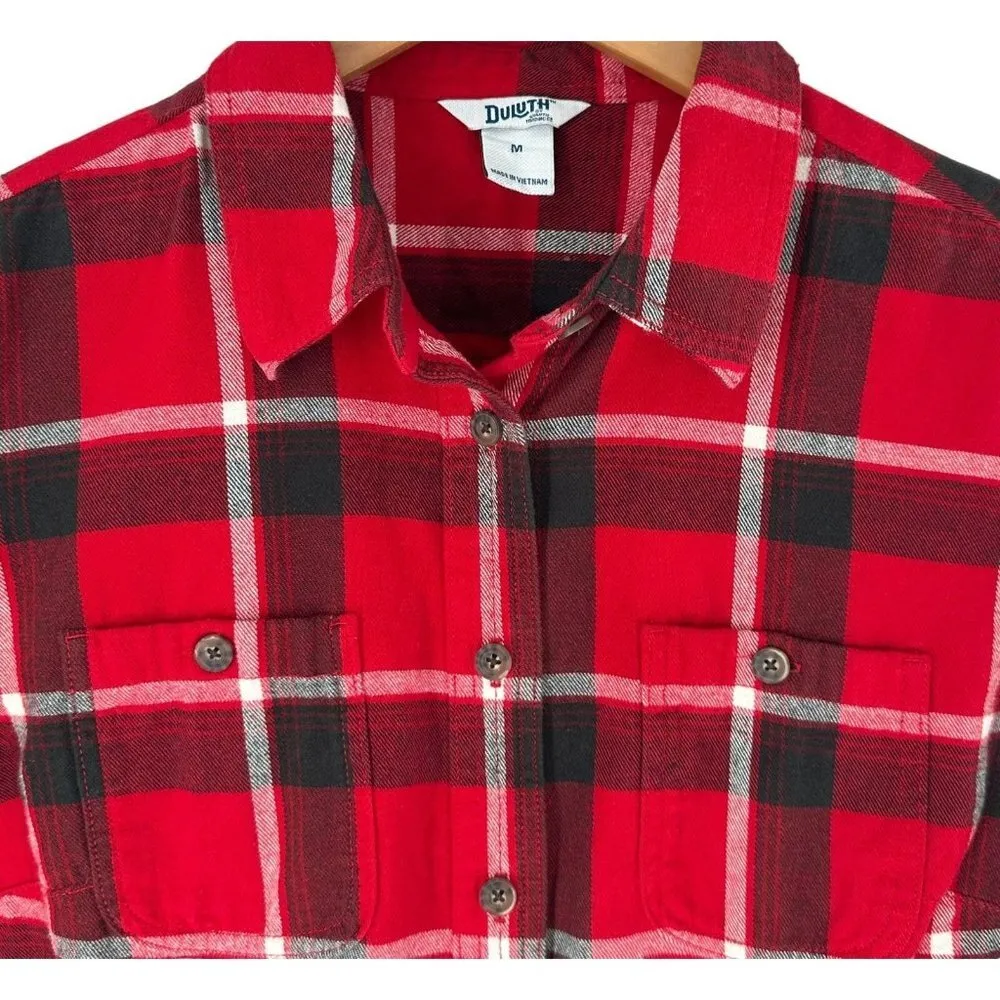 Duluth Trading Co Free Swing Red Plaid Cotton Flannel Shirt Size Medium - Image 2