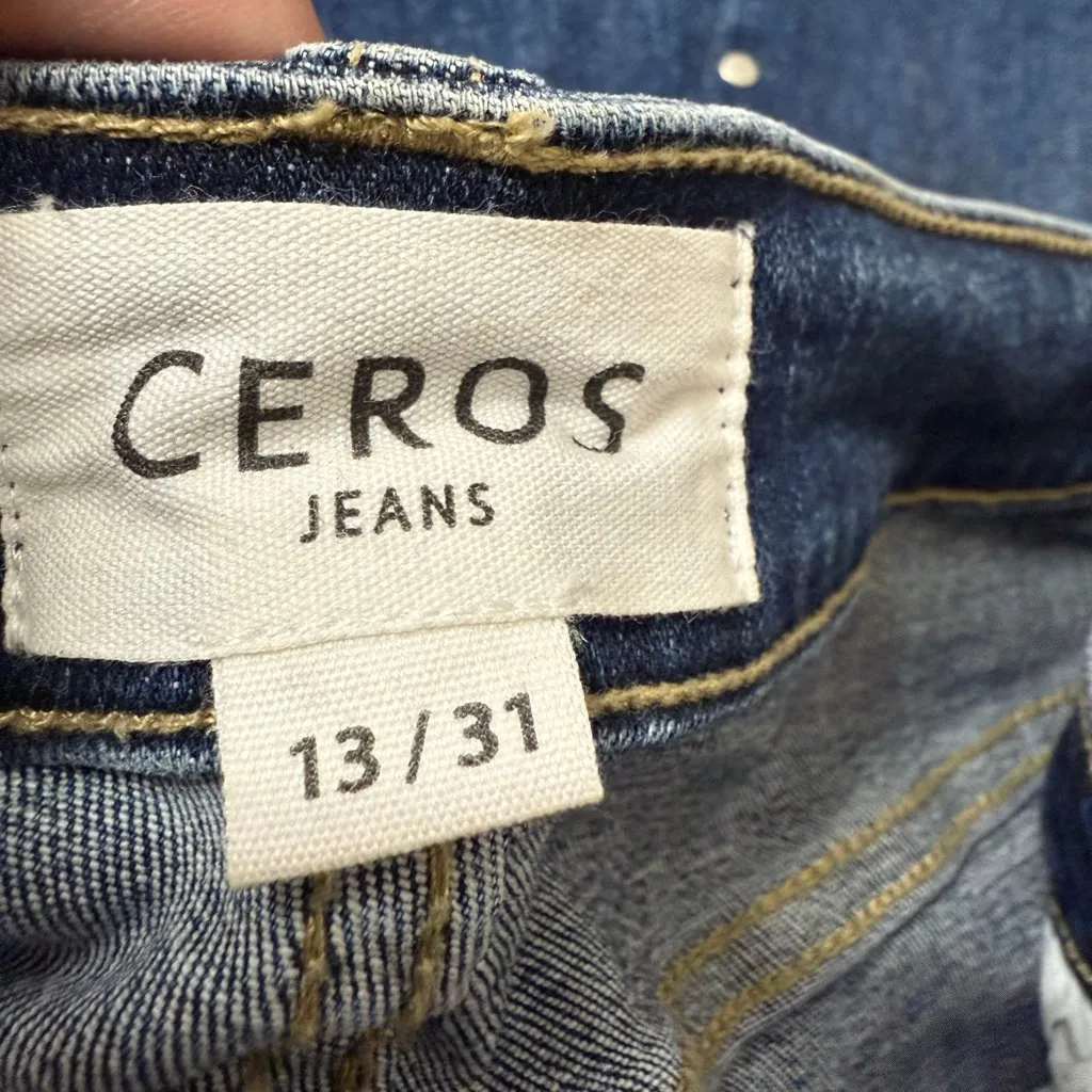 Ceros Studded Flare Jeans Size 13/31 Dark Wash Stretch Denim Mid Rise Blue - Image 9