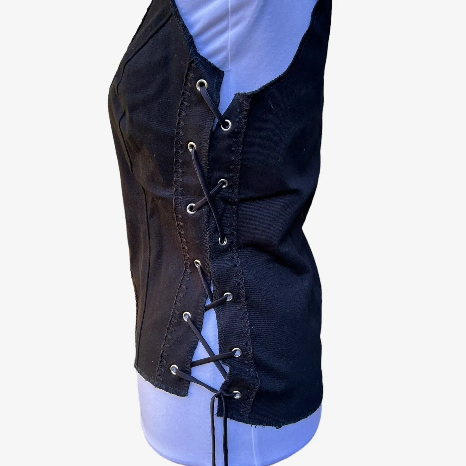 Gothic Steampunk Lace up Black  Corset Top Medium - Image 3