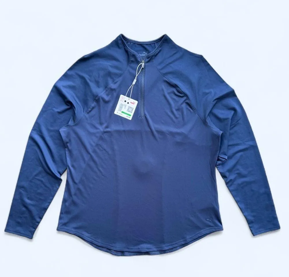 Puma Shine Lightweight Quarter Zip Long Sleeve Pull Over in Navy Blue Size Large - Image 13