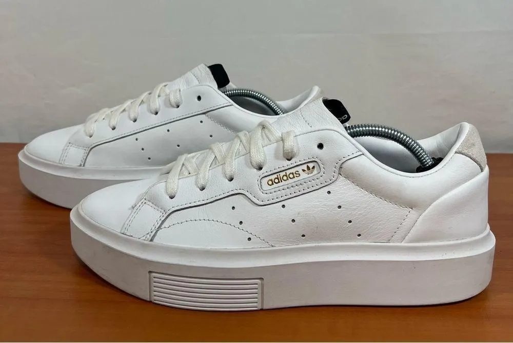 Adidas Sleek Platform White Gold Women's Leather Sneaker Size 8.5 #696 - Image 3