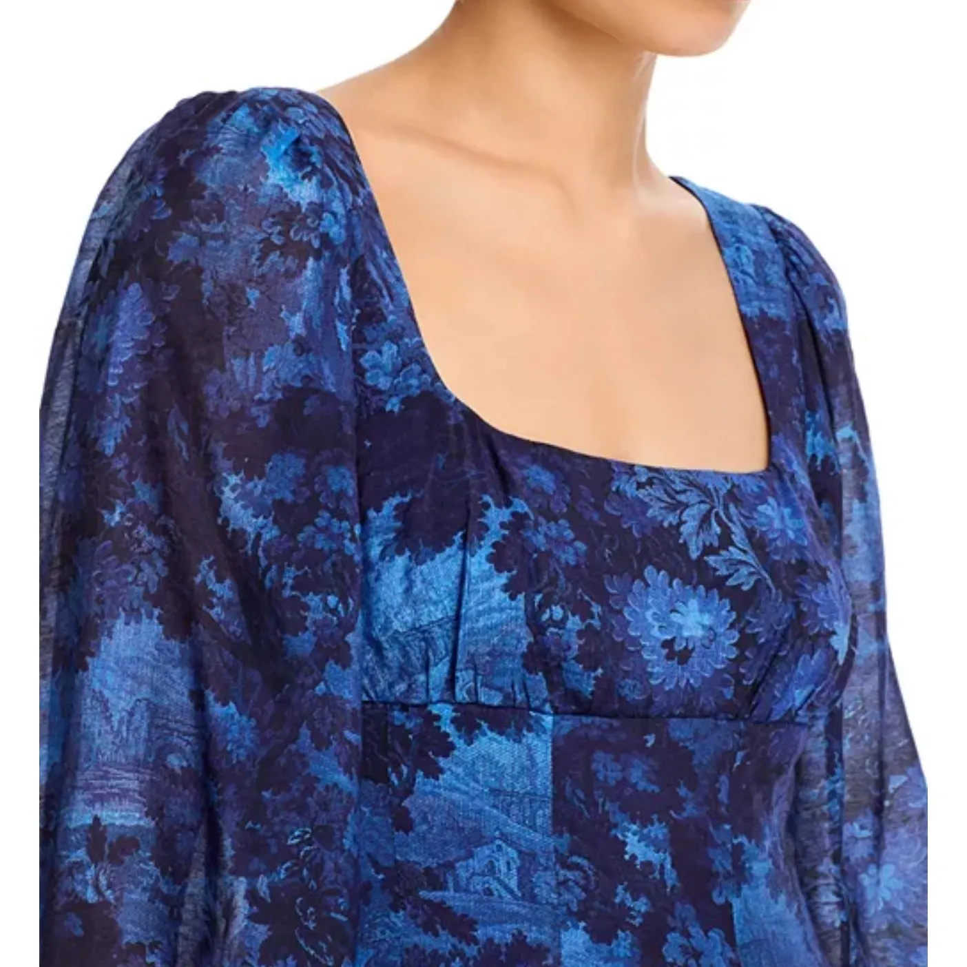 Aqua Dress XS Floral‎ Print Mini Square Neck Long Sleeve Blue Party - Image 6