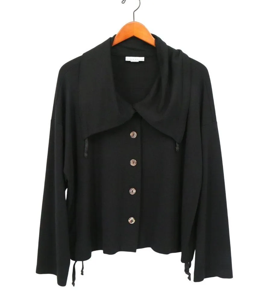 Bryn Walker Modal Knit Black Irene Jacket Shawl Collar Boxy Minimalist Top M - Image 1