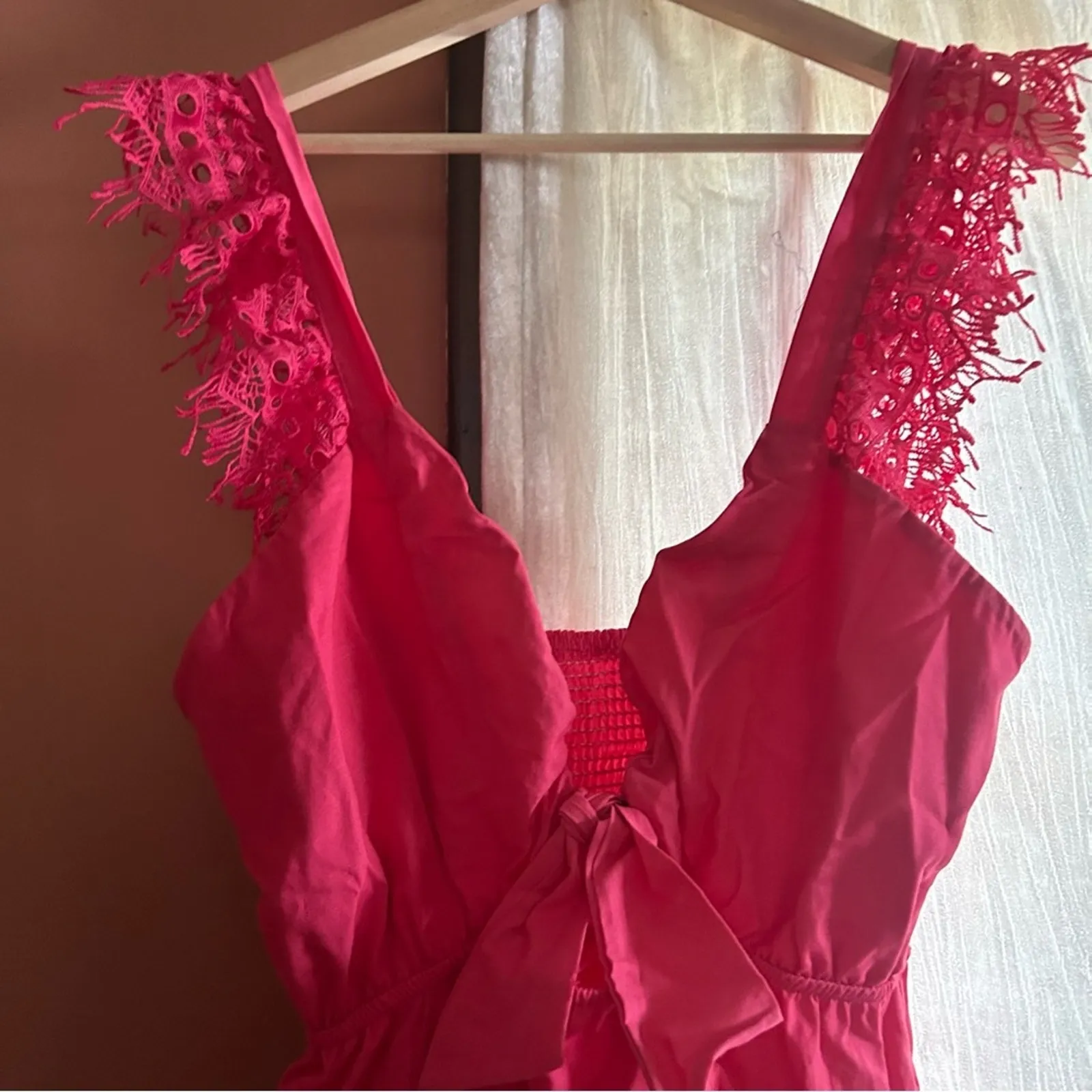 Peixoto Farrah Lace Trim Mini Dress Hot Pink Revolve 100% Cotton‎ Size L Size L - Image 3