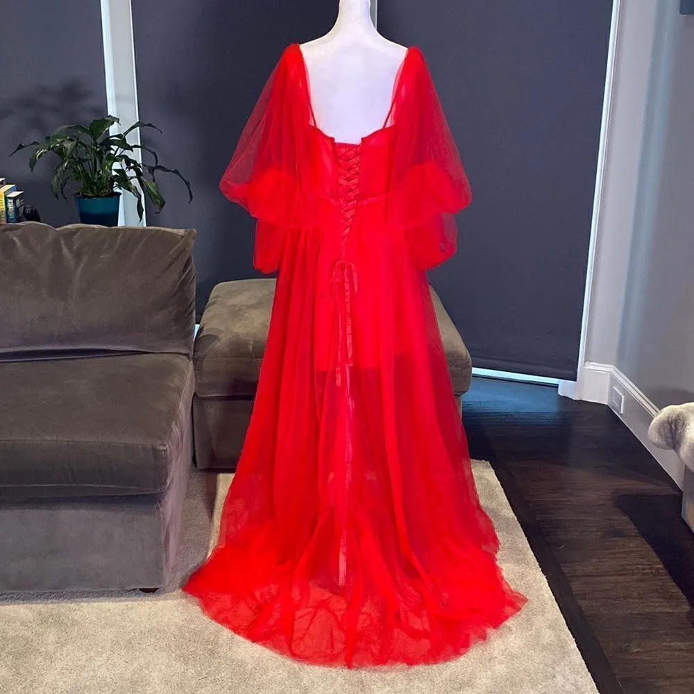 Women’s Red Prom Party Formal Dress With Corset Back and Leg Slit Size 10 NWOT Red - Image 6