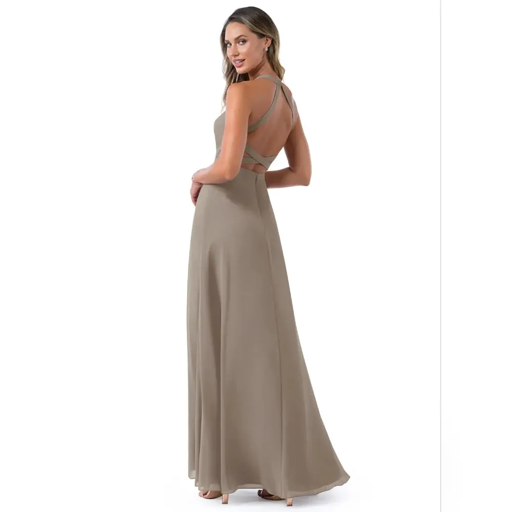 NWT AZAZIE CLARICE  A-Line High Neck Chiffon Floor-Length Dress Taupe Size  A4 - Image 4