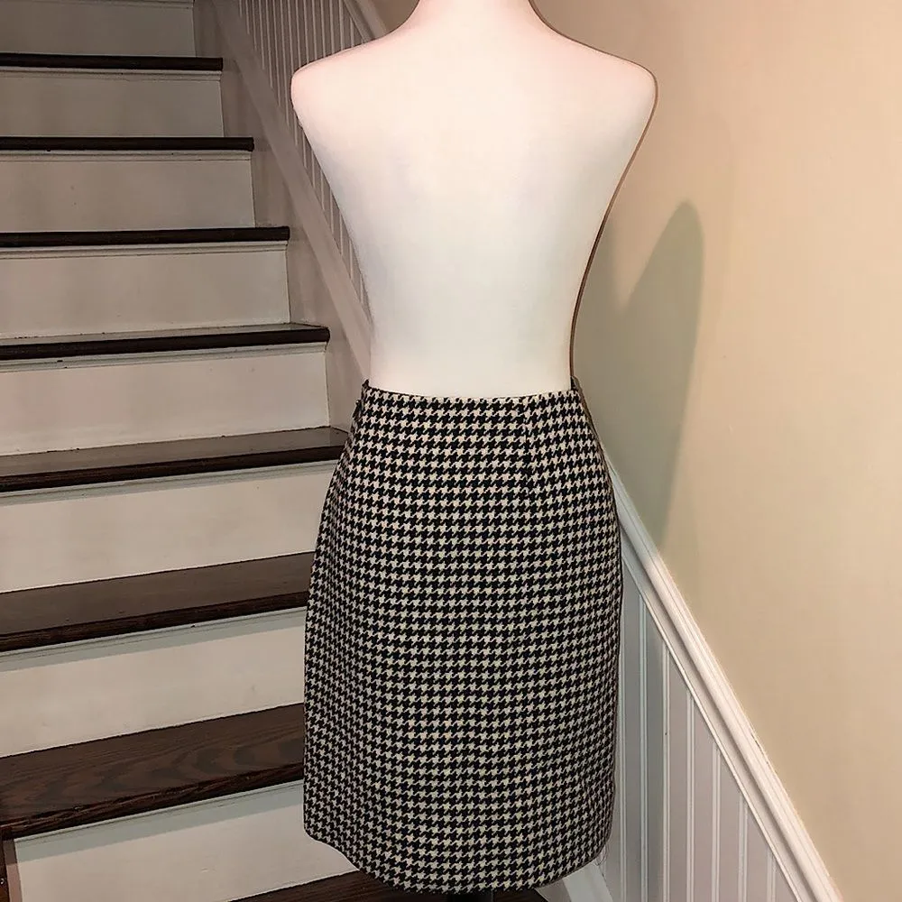 RALPH LAUREN Black White Houndstooth Wool Lined Wrap Skirt Leather Closure Sz 4 - Image 12